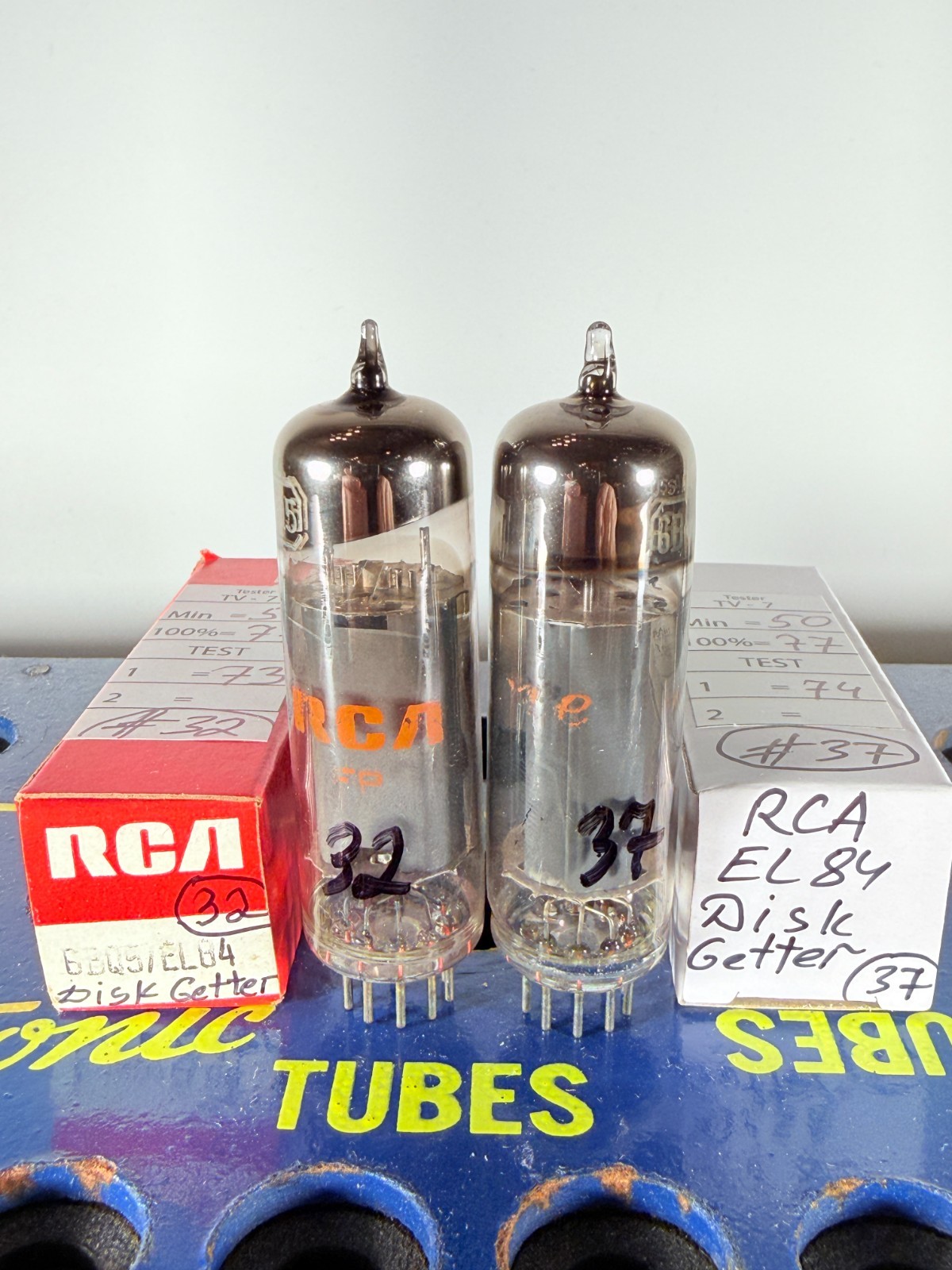 Matched Pair RCA 7189 EL84 6BQ5 Disk Getter Tested Good Tube