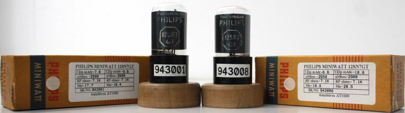 2x NOS Philips Miniwatt 12SN7GT Black Base Made in Holland Amplitrex Tested