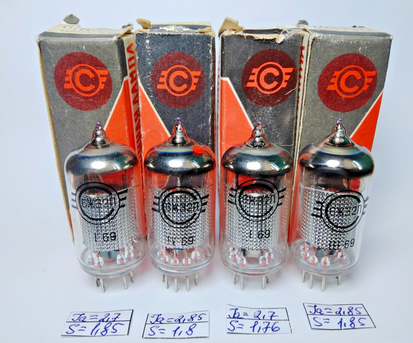 4 pcs New 6J32P/EF86/6BK8/EF806S Svetlana Nickel pins Tubes 69 year Matched Quad
