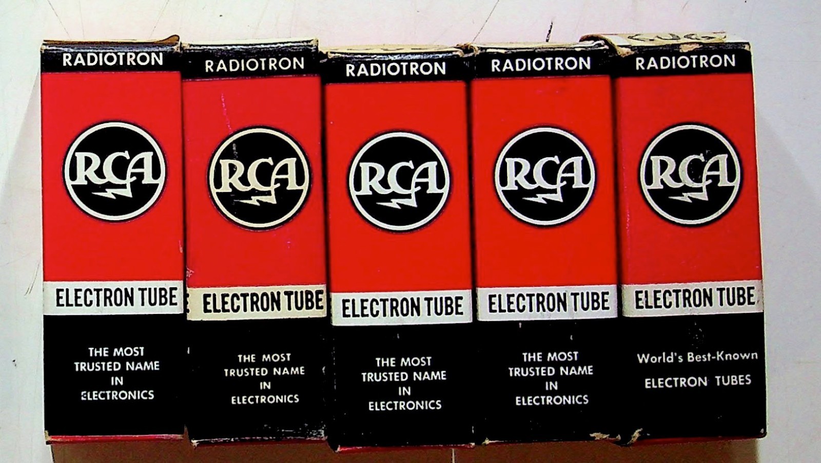 Lot of 5 Vintage RCA Radiotron Electron Tube Boxes GFQ7 50C5 10DE7 6Y6G 6U6G NOS