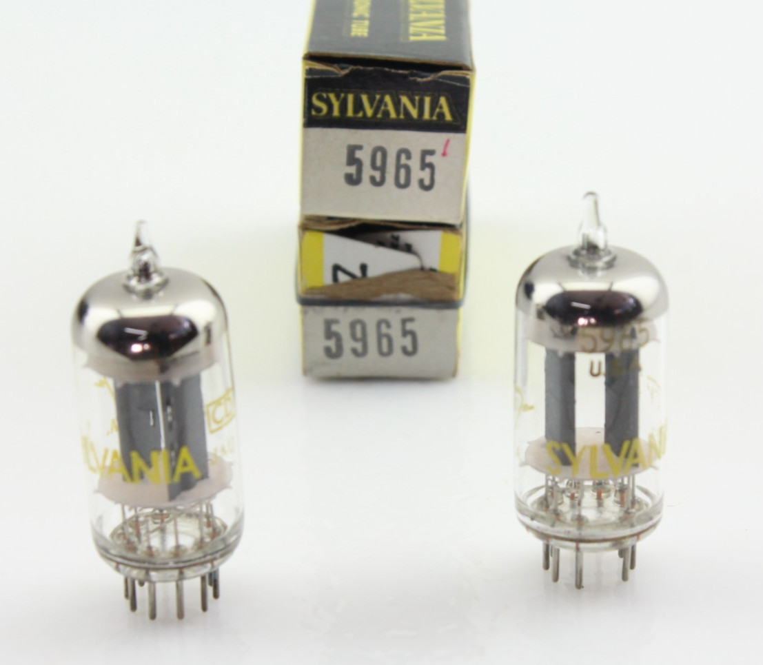 New Qty 2 SYLVANIA 5965 Matched Pair Grey Plates Foil Getter NOS USA Tubes