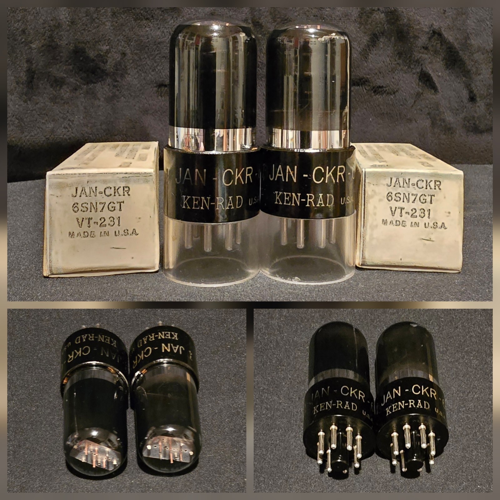KEN-RAD CKR 6SN7 GT VT-231 1940s LEGENDARY BLACK BEAUTY PERFECT MATCHED SET
