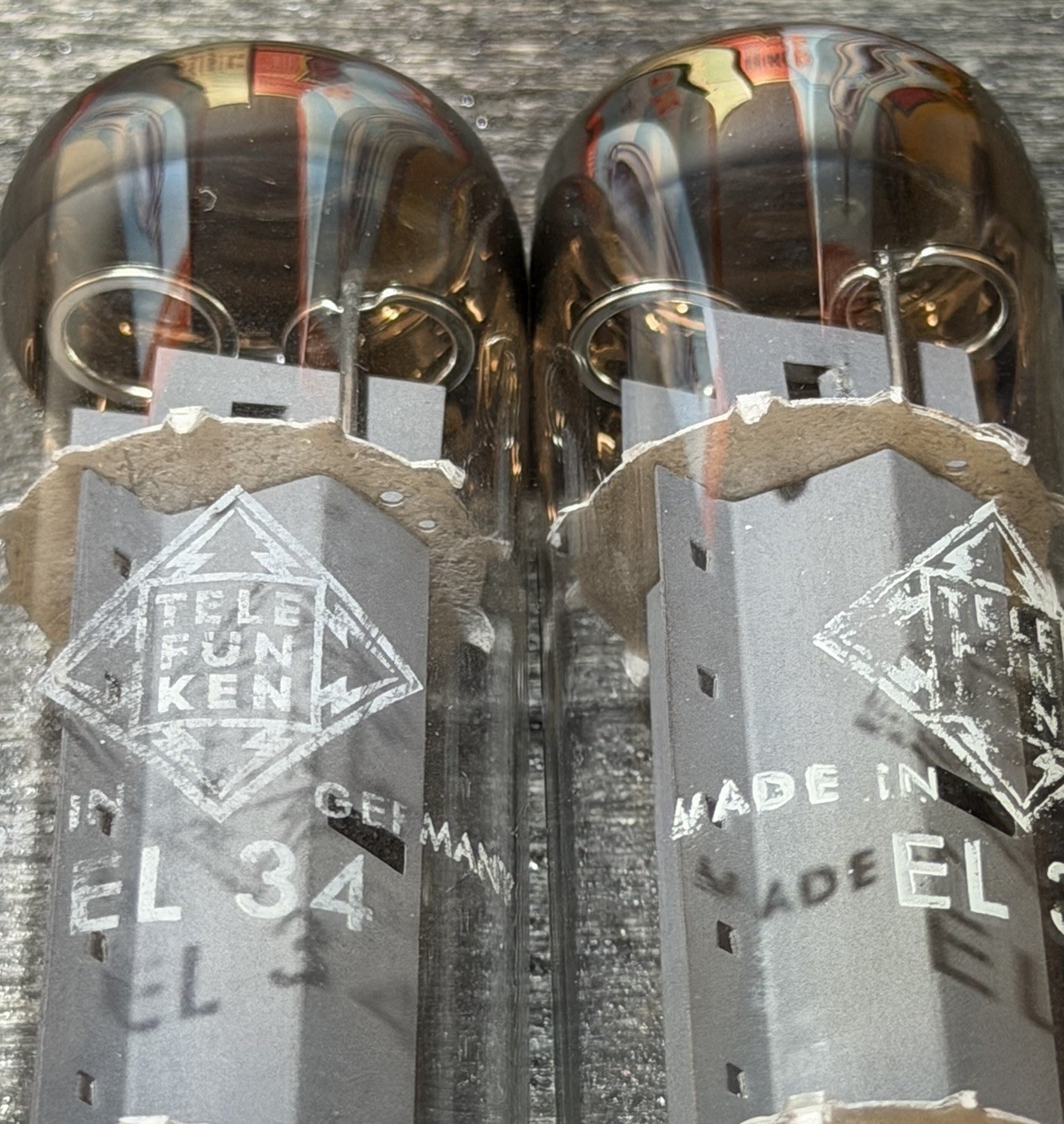 MATCHED PAIR ORIGINAL TELEFUNKEN GERMANY EL34 OO GETTER TUBES TESTED NOS & MATCH
