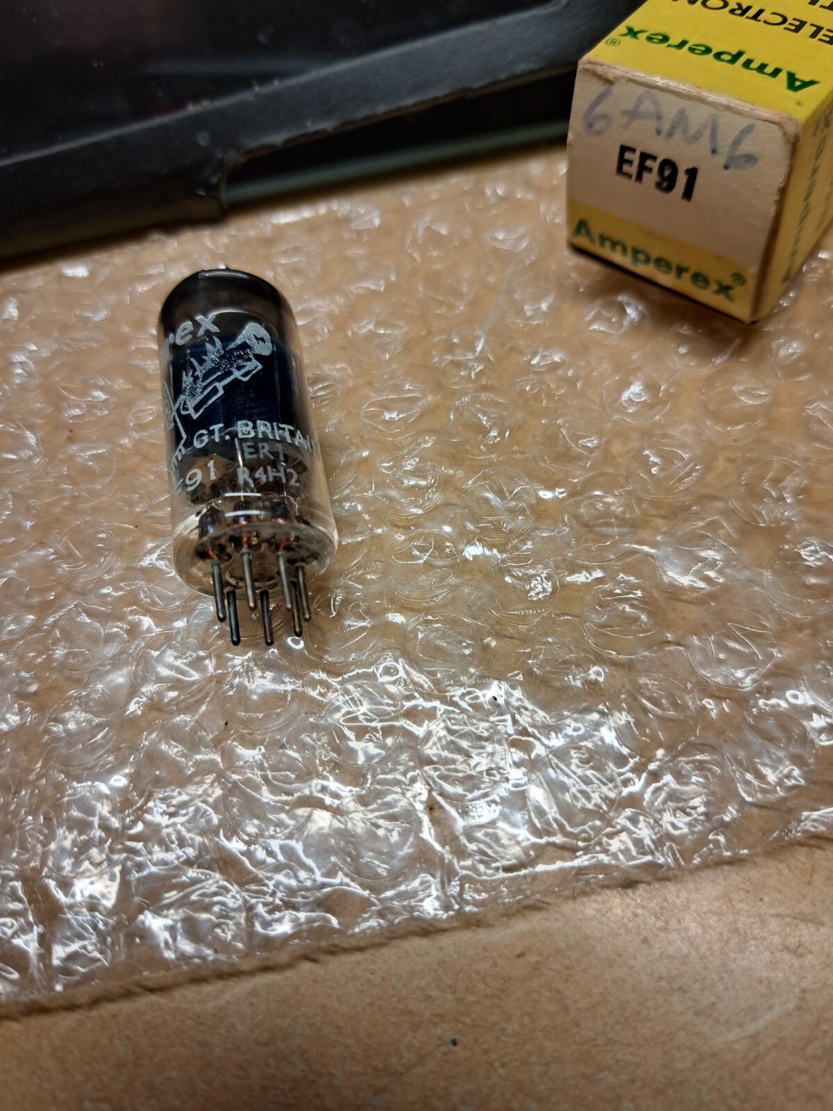AMPEREX “BUGLE BOY” 6AM6/EF91 NOS/NIB Tube TV-7 TESTED Gt. Britain GUARANTEED.