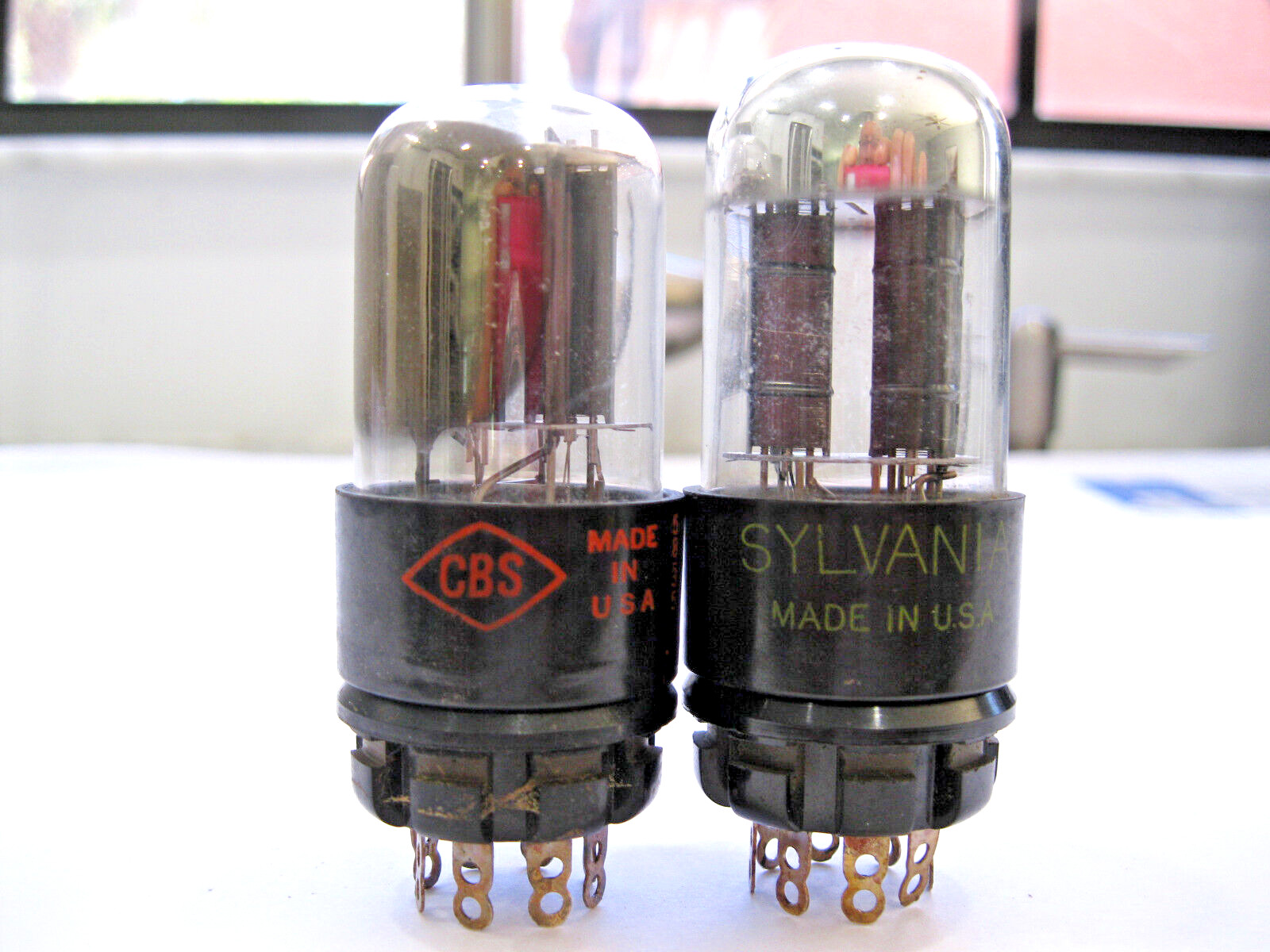2 CBS/SYLVANIA 6SN7GTB AUDIO VACUUM TUBES BLACK T PLATE, TV-7 TESTED.