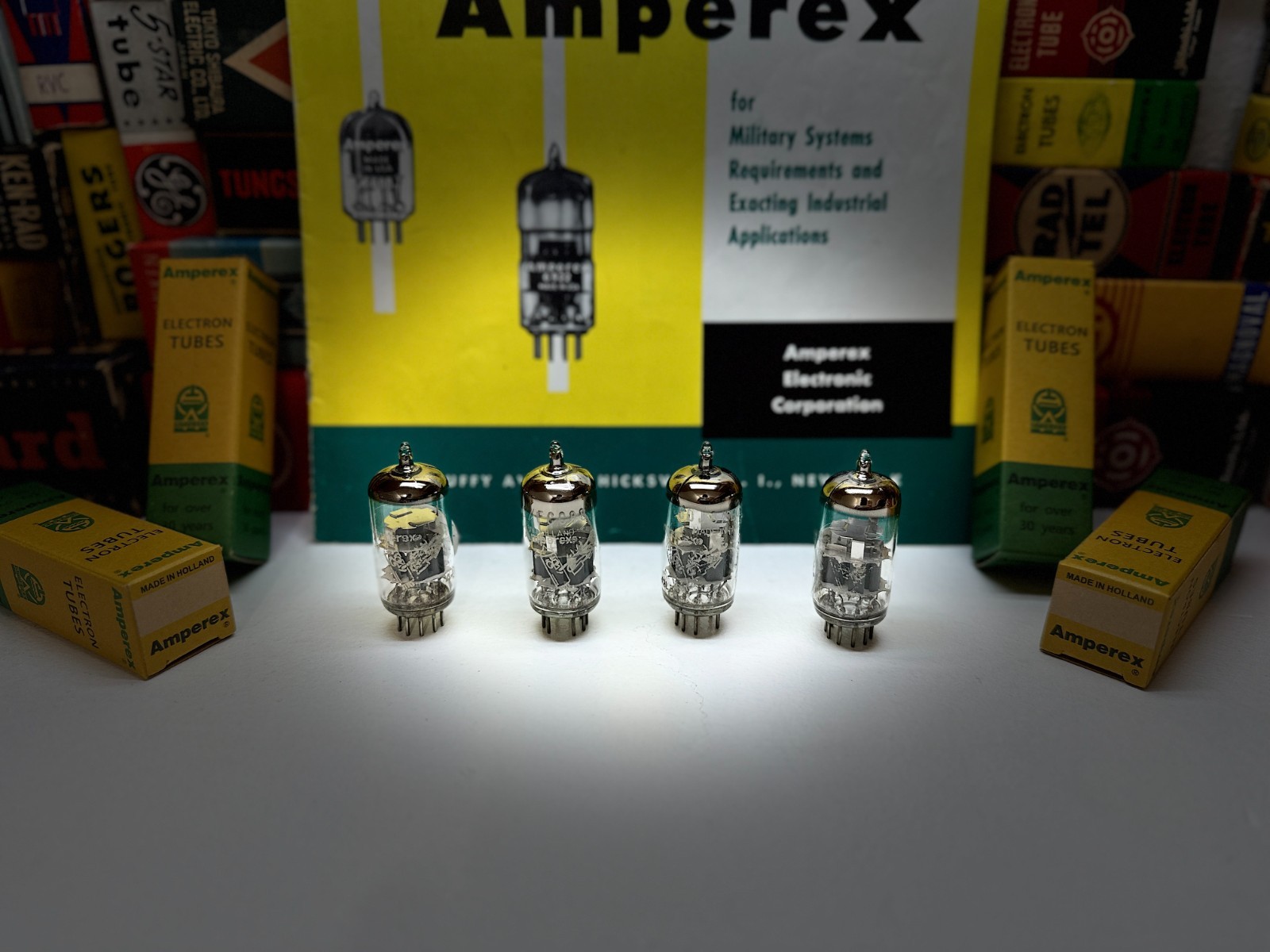 4x Vintage PhilipsAmperex BugleBoy Heerlen⊿ 6DJ8 ECC88 /Small Halo /DigitalTest