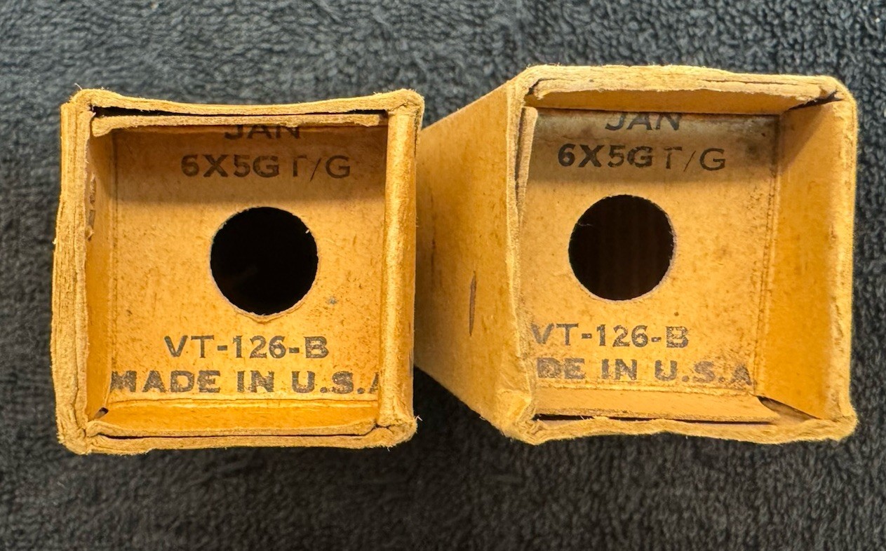 2 NOS NIB Matched Hytron JAN 6X5GT Tubes USA 1945