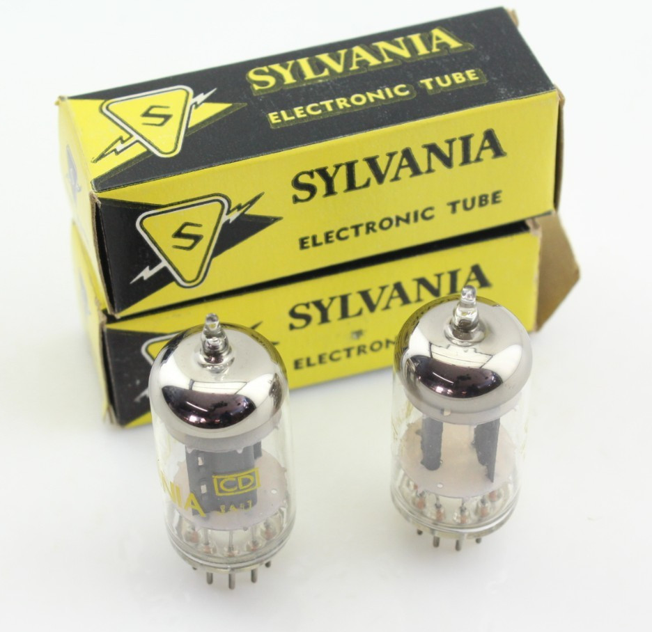 New Qty 2 SYLVANIA 5965 Matched Pair Grey Plates Foil Getter NOS USA Tubes