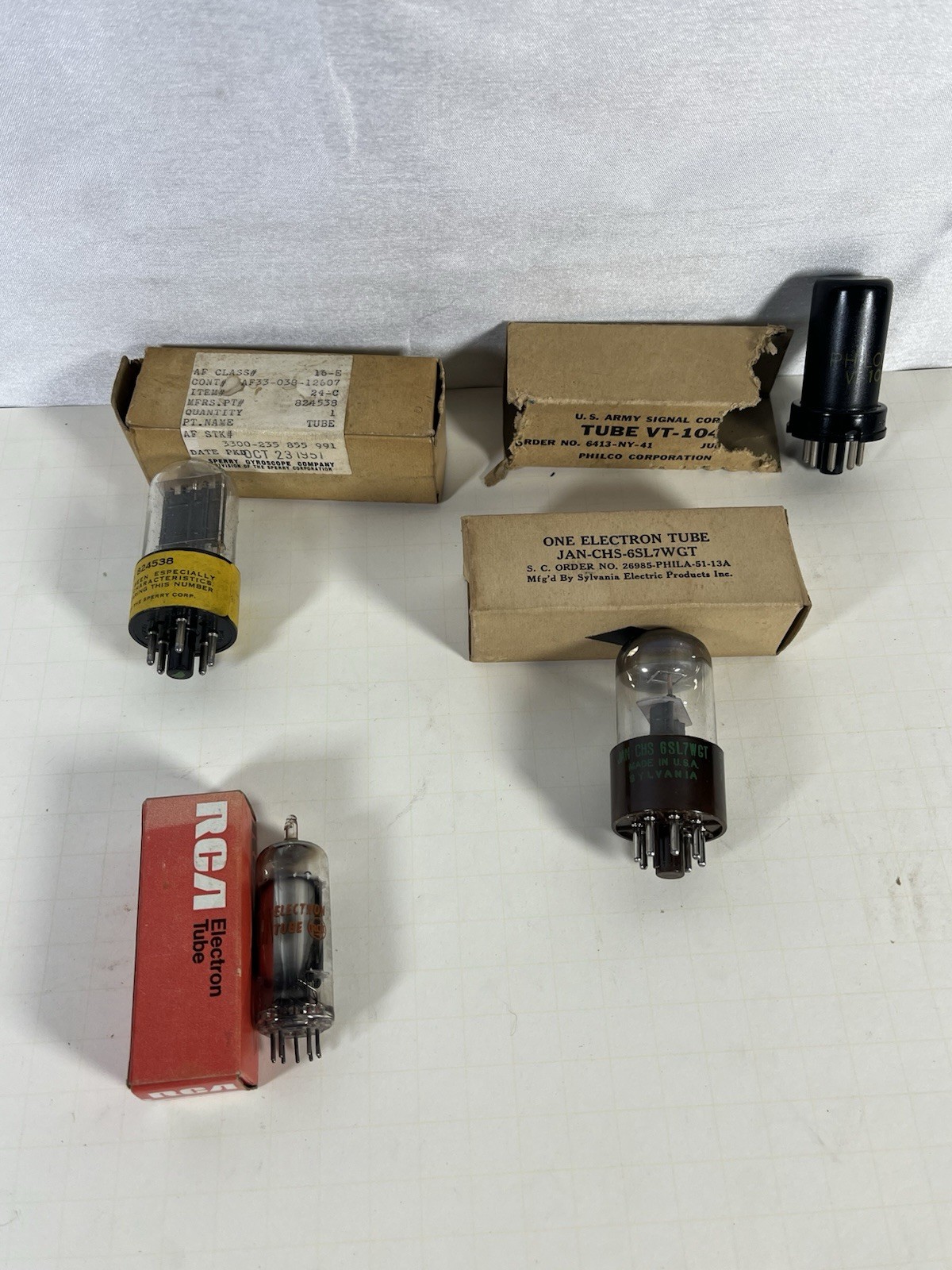 4 Vintage Vacuum tubes: Philco, RCA, Sperry, & Sylvania