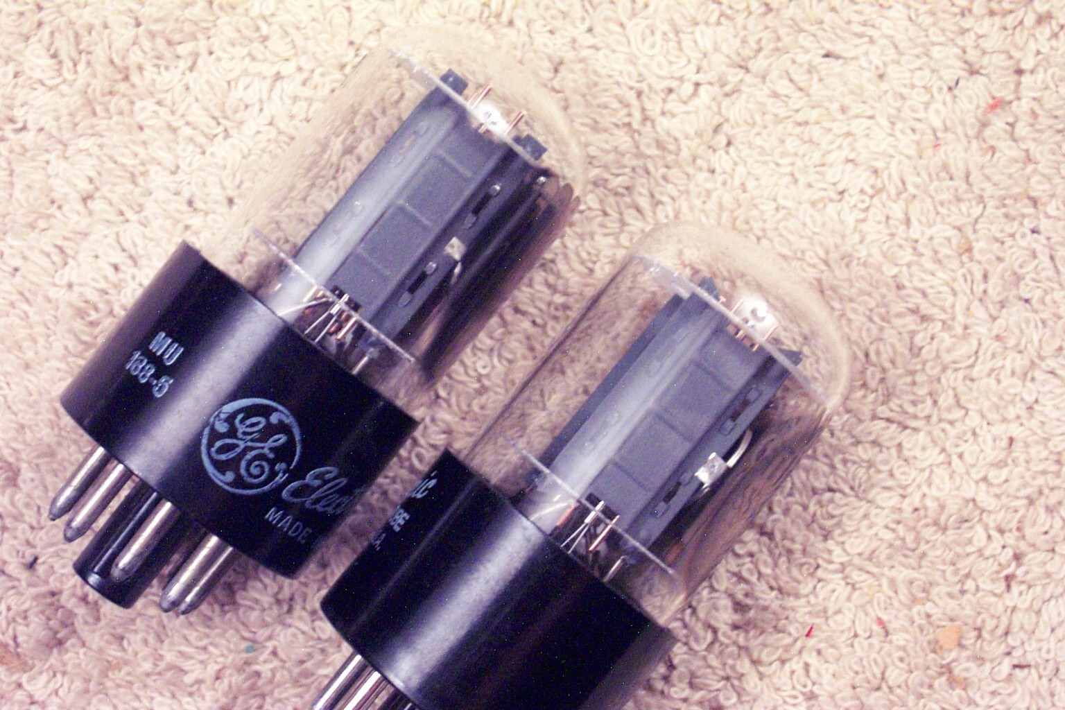 Two, GE 6SN7GTB, side getter, matching pair, 6SN7GT