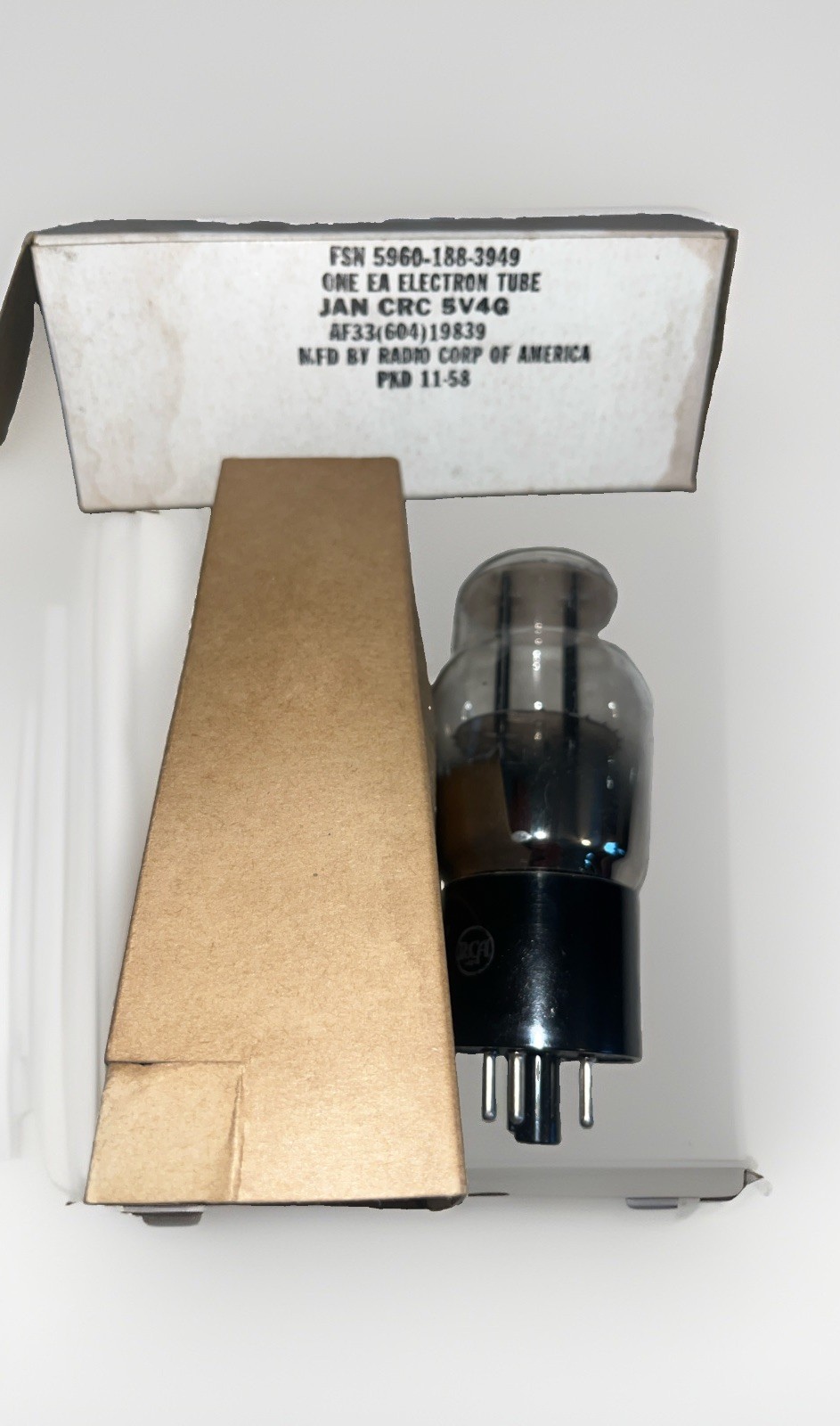 JAN CRC 5V4G RCA rectifier tube black plates Date 11-58