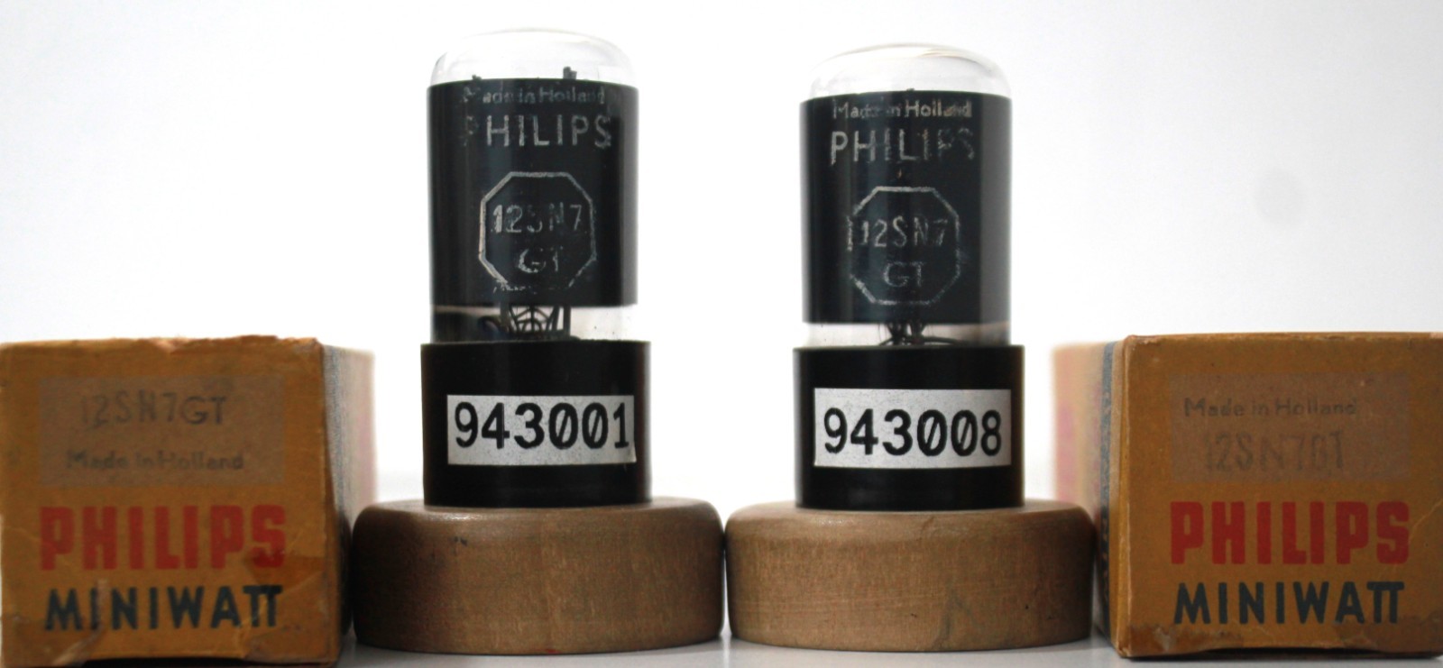 2x NOS Philips Miniwatt 12SN7GT Black Base Made in Holland Amplitrex Tested