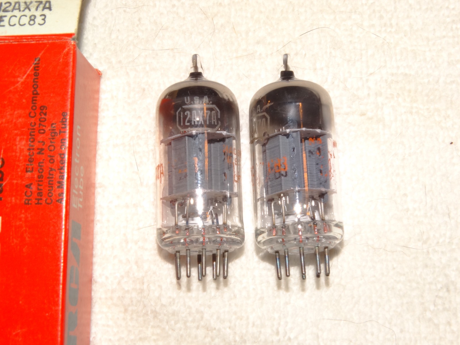 2 x 12AX7A RCA Tubes*NOS-NIB*Super Strong Bogey Pair*Meatball*#910