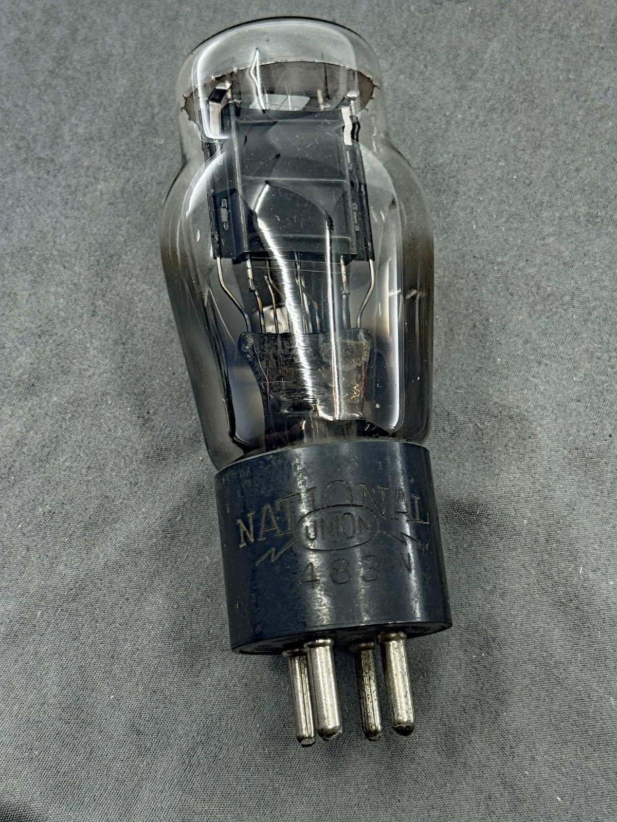 (1) Rare National Union 483 Power Triode Black Plate Engraved Base Tests Strong