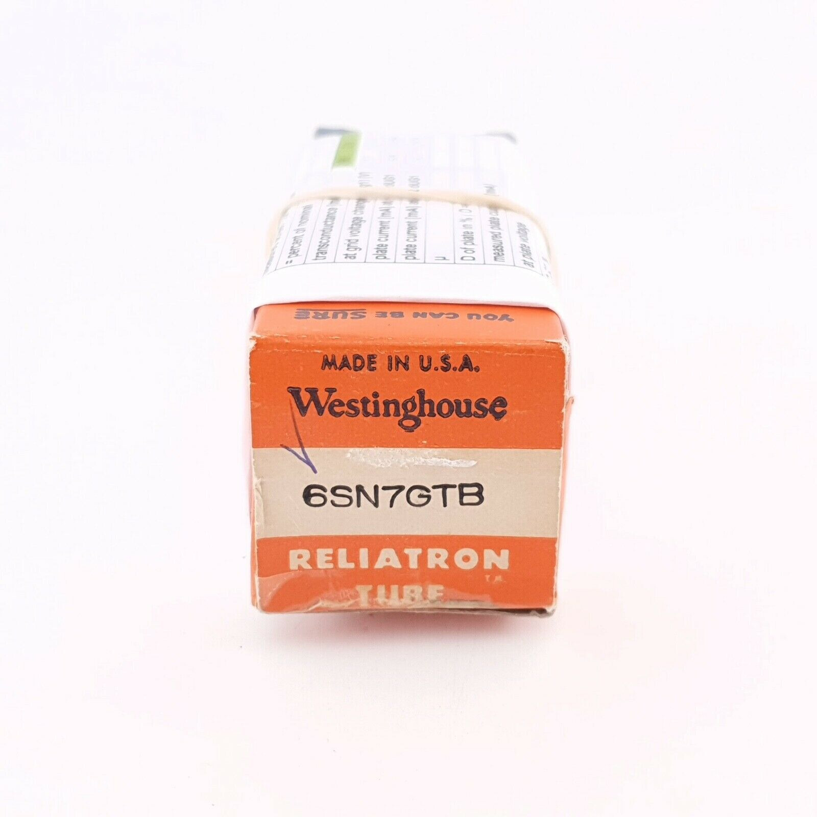 1 X 6SN7GTB WESTINGHOUSE TUBE. 1960s PROD. BLACK PLATES. 79/83% CK ENA