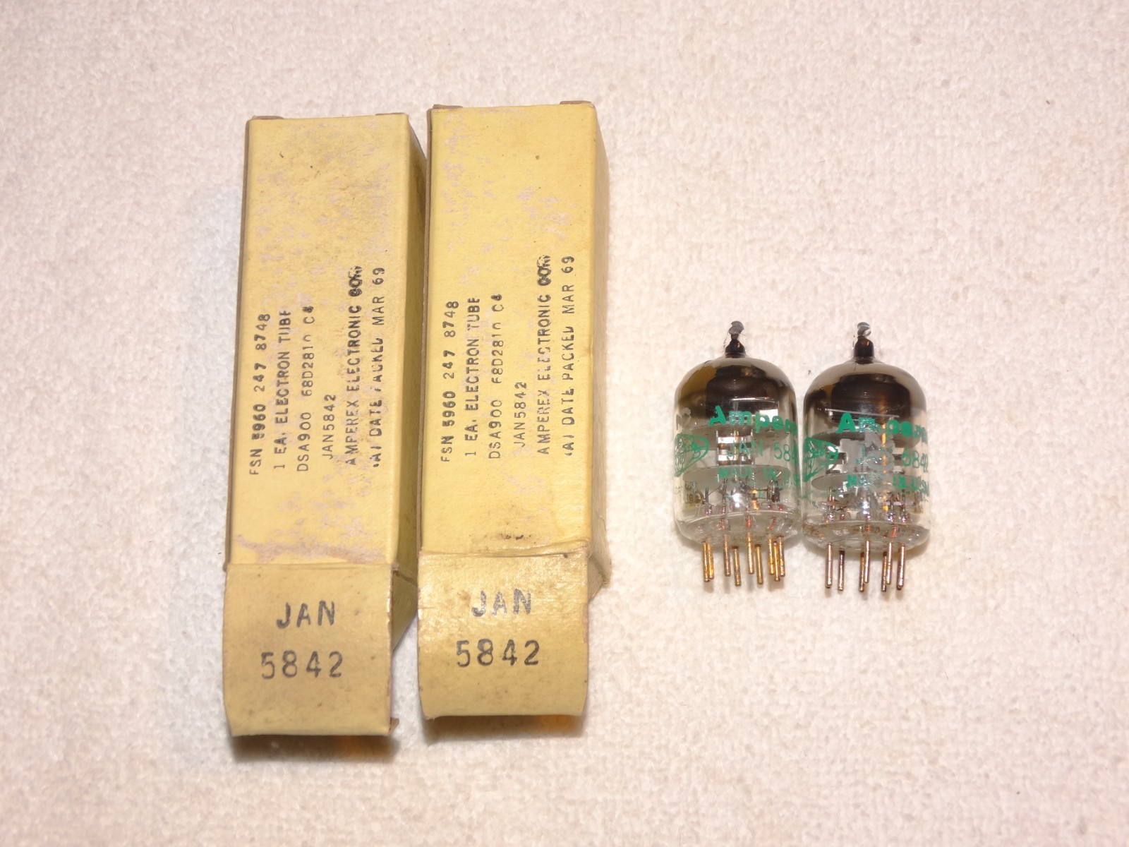2 – JAN-5842 (417A ) Amperex Tubes*Strong Matched Pair*Gold Pin*NOS-NIB*#10