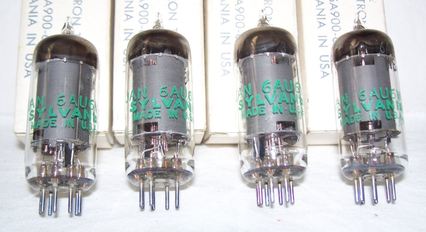 Lot (4) NOS Sylvania 6AU6WB radio tubes,original boxes,tested great!,6AU6A,6AU6