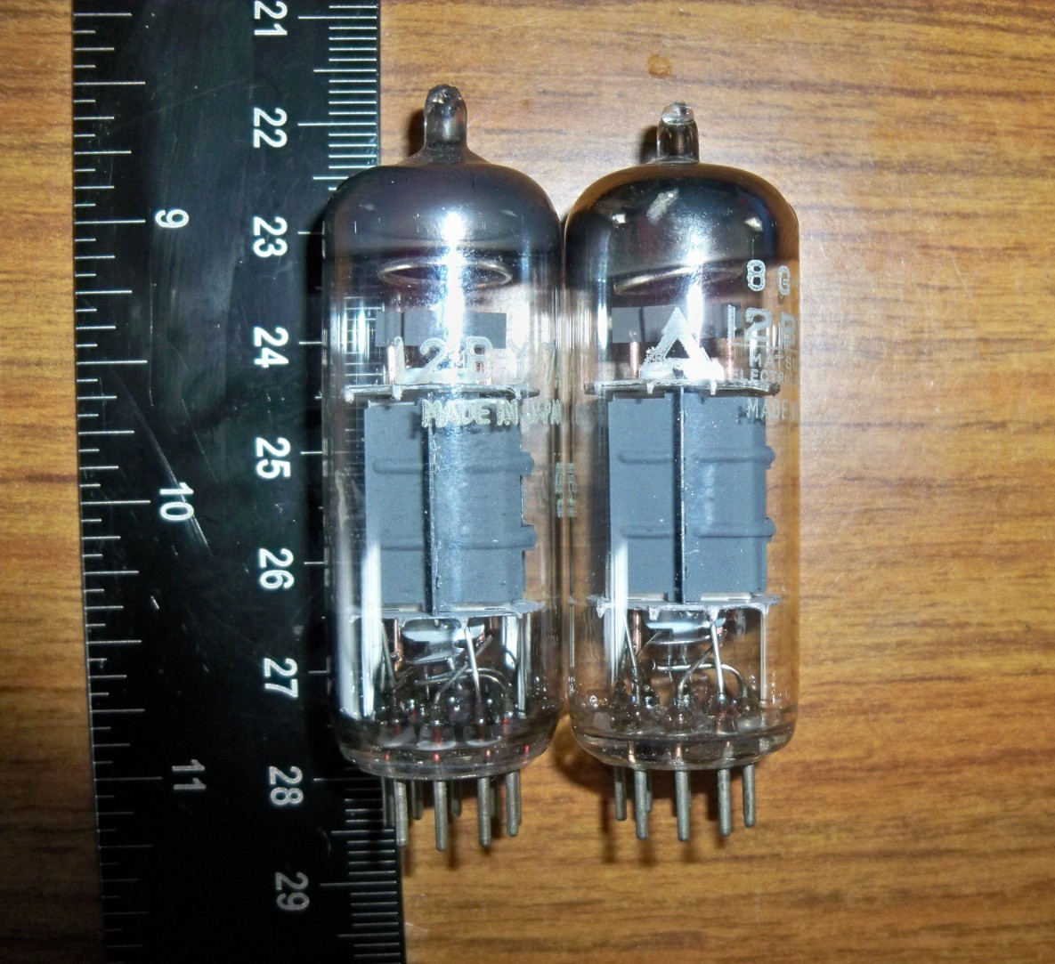2 Strong Matched Matsushita Short Gray Plate O Getter 12BY7A Tubes