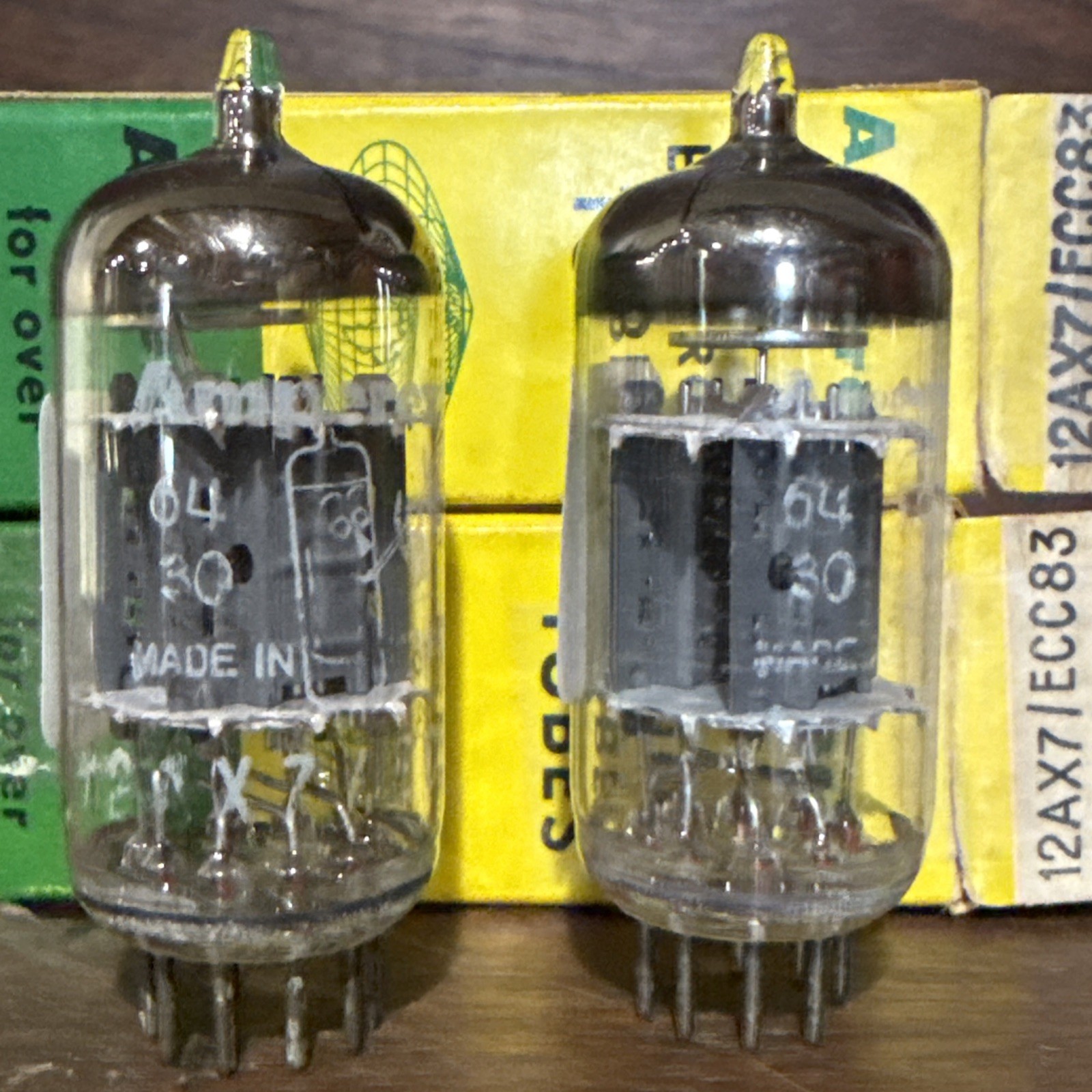 AMPEREX 12AX7 ECC83 BUGLE BOY 1964 HOLLAND PERFECTLY MATCHED PAIR NIB TV7 Tested