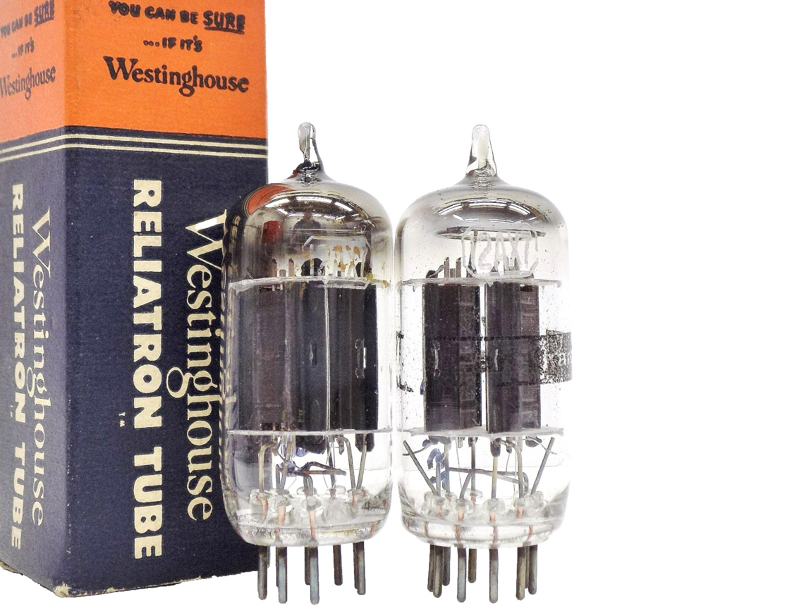 Nice Pair of Tested 1957 Westinghouse/Harman Kardon Branded 12AX7 Vacuum Tubes