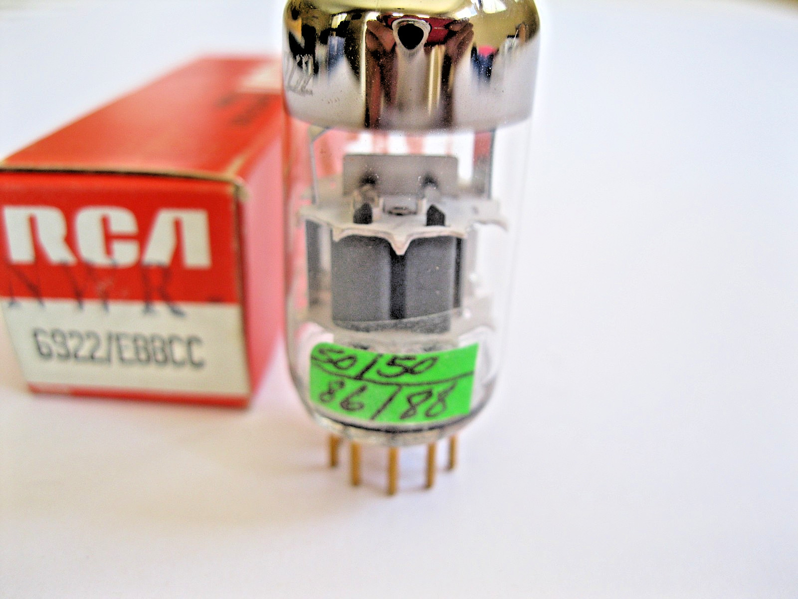 RCA 6922/E88CC AUDIO VACUUM TUBE GOLD PIN GRAY PLATE GERMANY TV-7 TESTED.