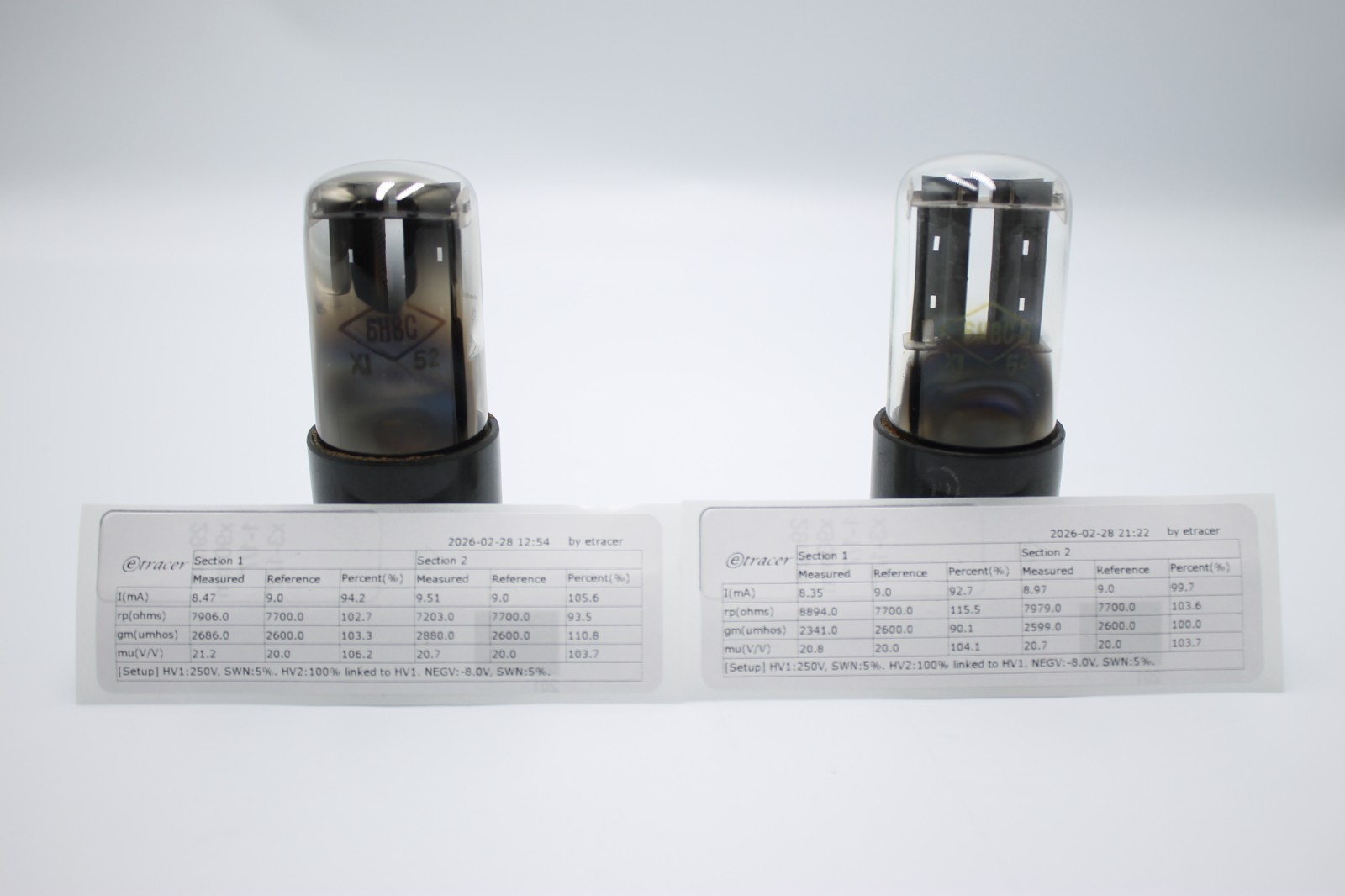 Matched Pair 6N8S /6SN7 / 1578 / ECC32.Ribbed anode.FOTON. Etracer Tested.#2