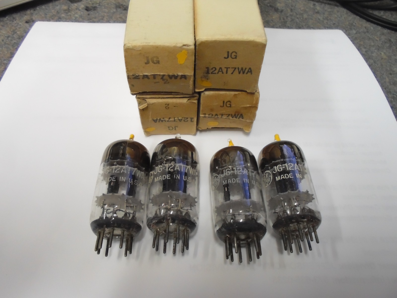 RARE Matched quad GE Mil-Spec JG-12AT7WA 6201 Black Plate 3-Mica tubes