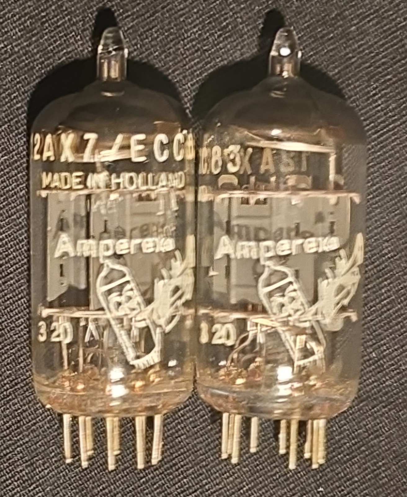 AMPEREX 12AX7 ECC83 BUGLE BOY 1963 HERLEEN HOLLAND PERFECT MATCHED SET NIB