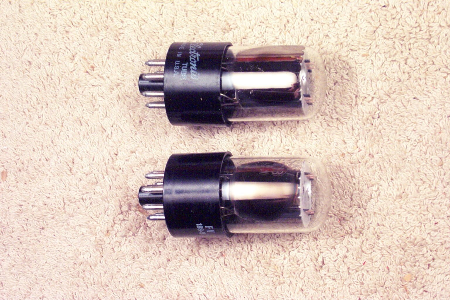 Two, GE 6SN7GTB, side getter, matching pair, 6SN7GT