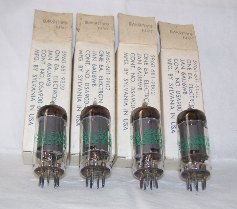 Lot (4) NOS Sylvania 6AU6WB radio tubes,original boxes,tested great!,6AU6A,6AU6