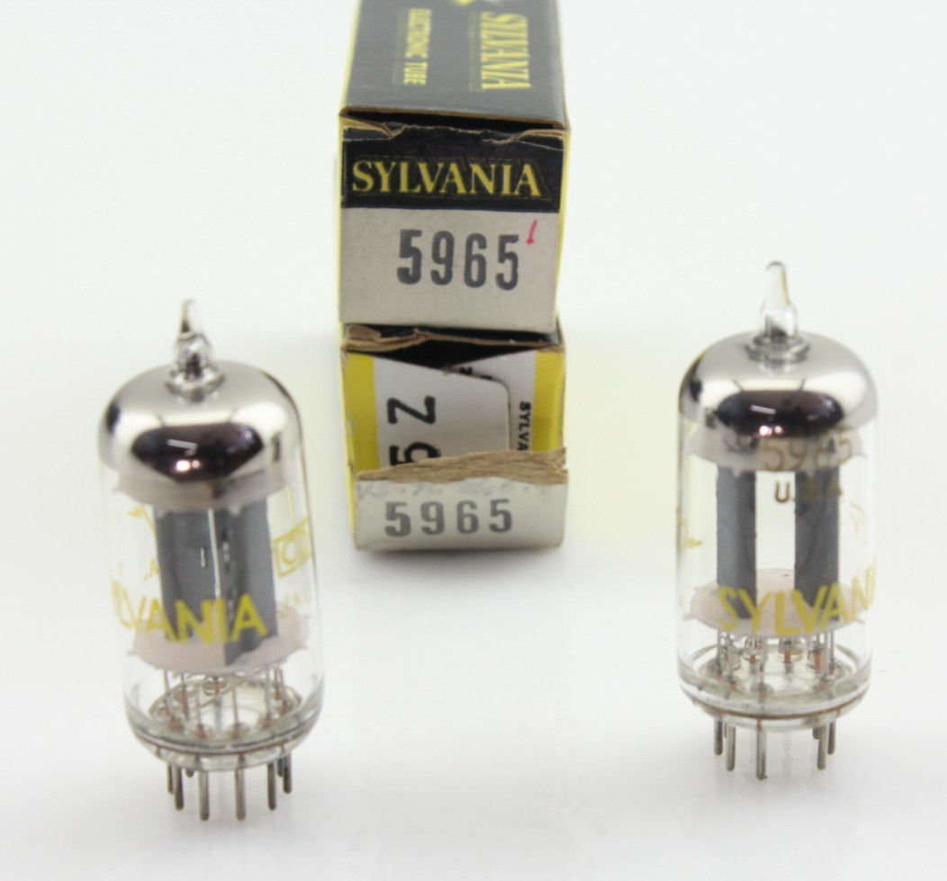 New Qty 2 SYLVANIA 5965 Matched Pair Grey Plates Foil Getter NOS USA Tubes