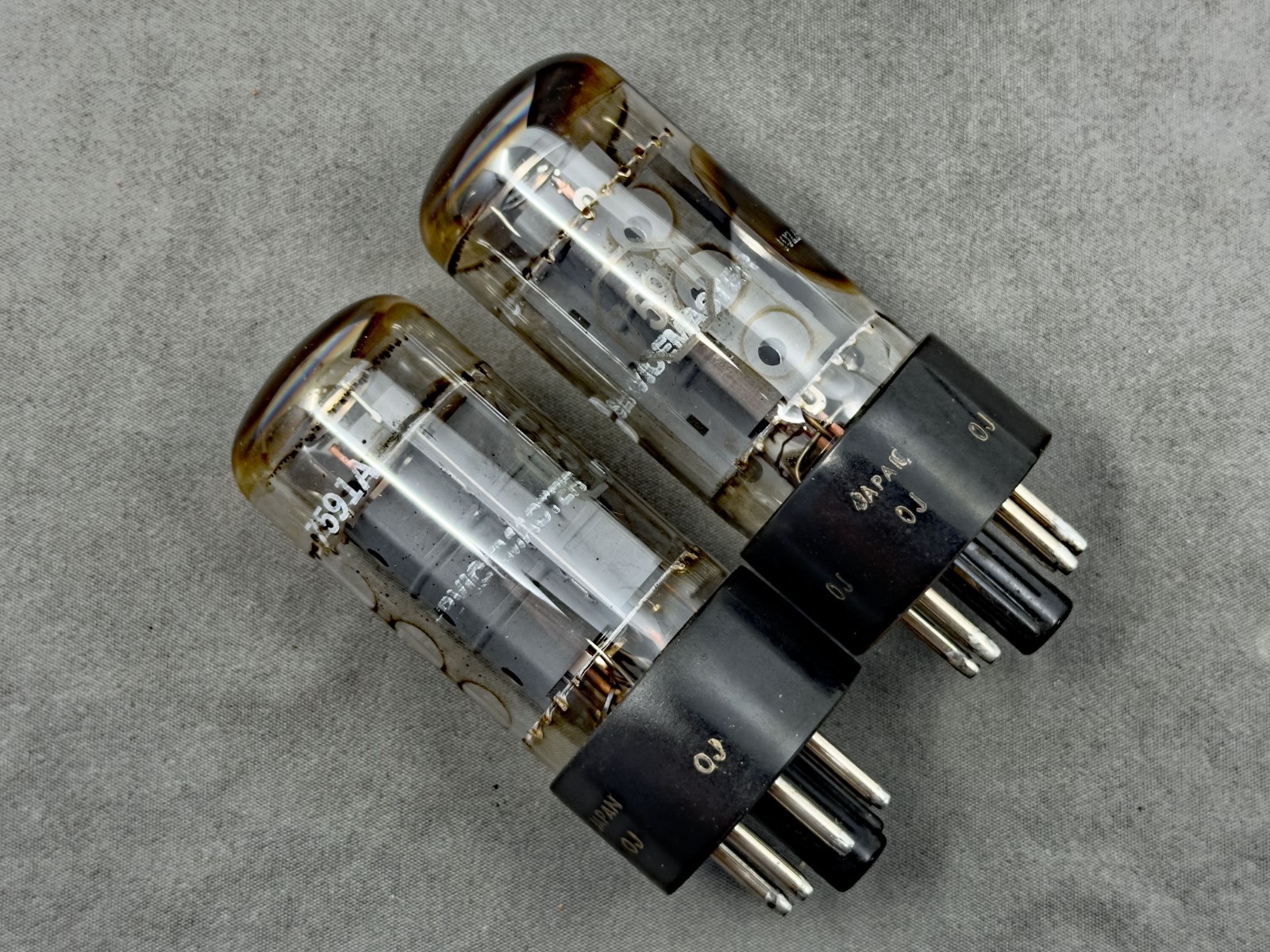 (2) Matsushita Mullard 7591A Power Tubes 3 Hole Gray Plates Japan Test Strong