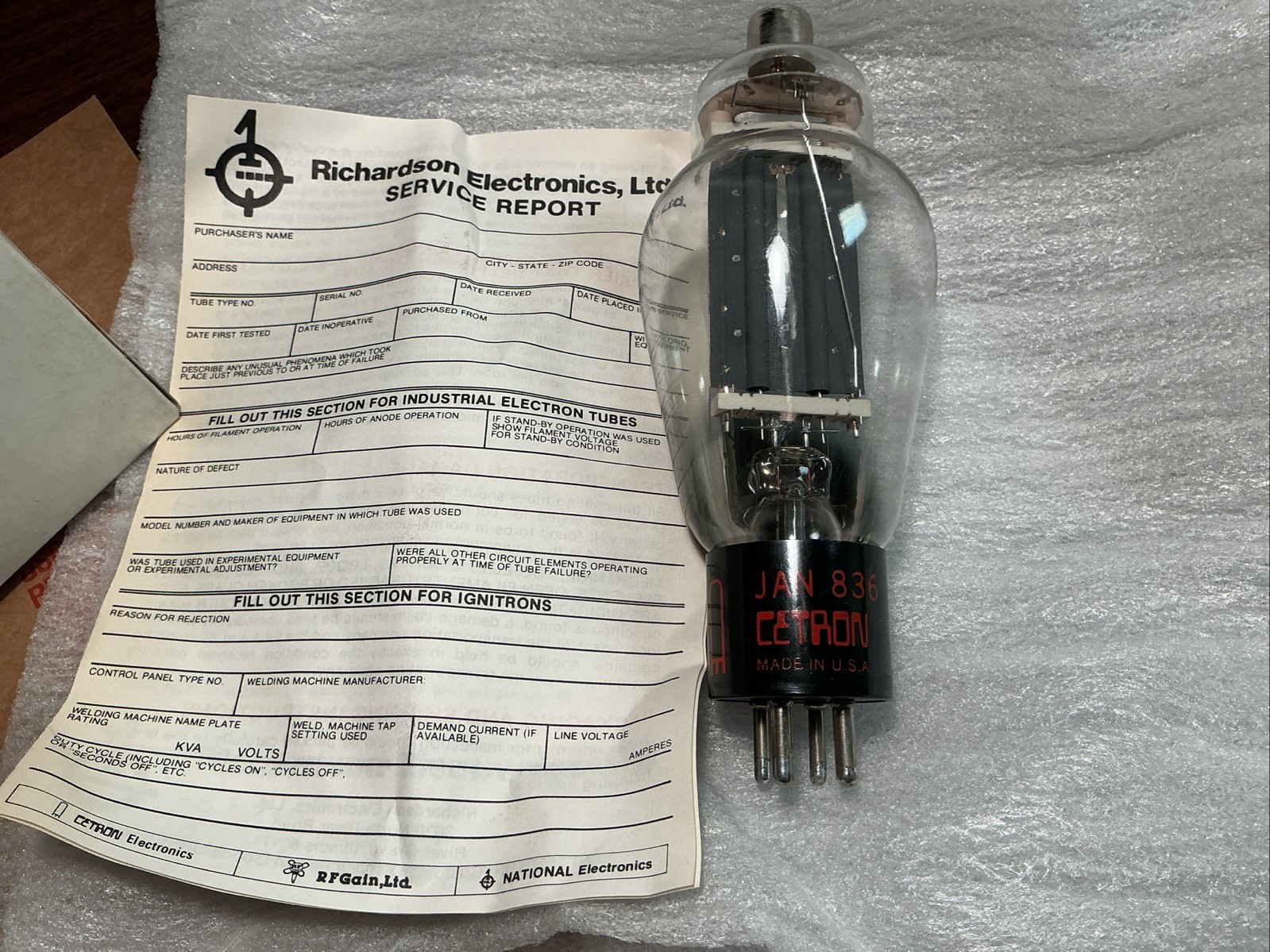 JAN 836 CETRON ELECTRON TUBE NOS