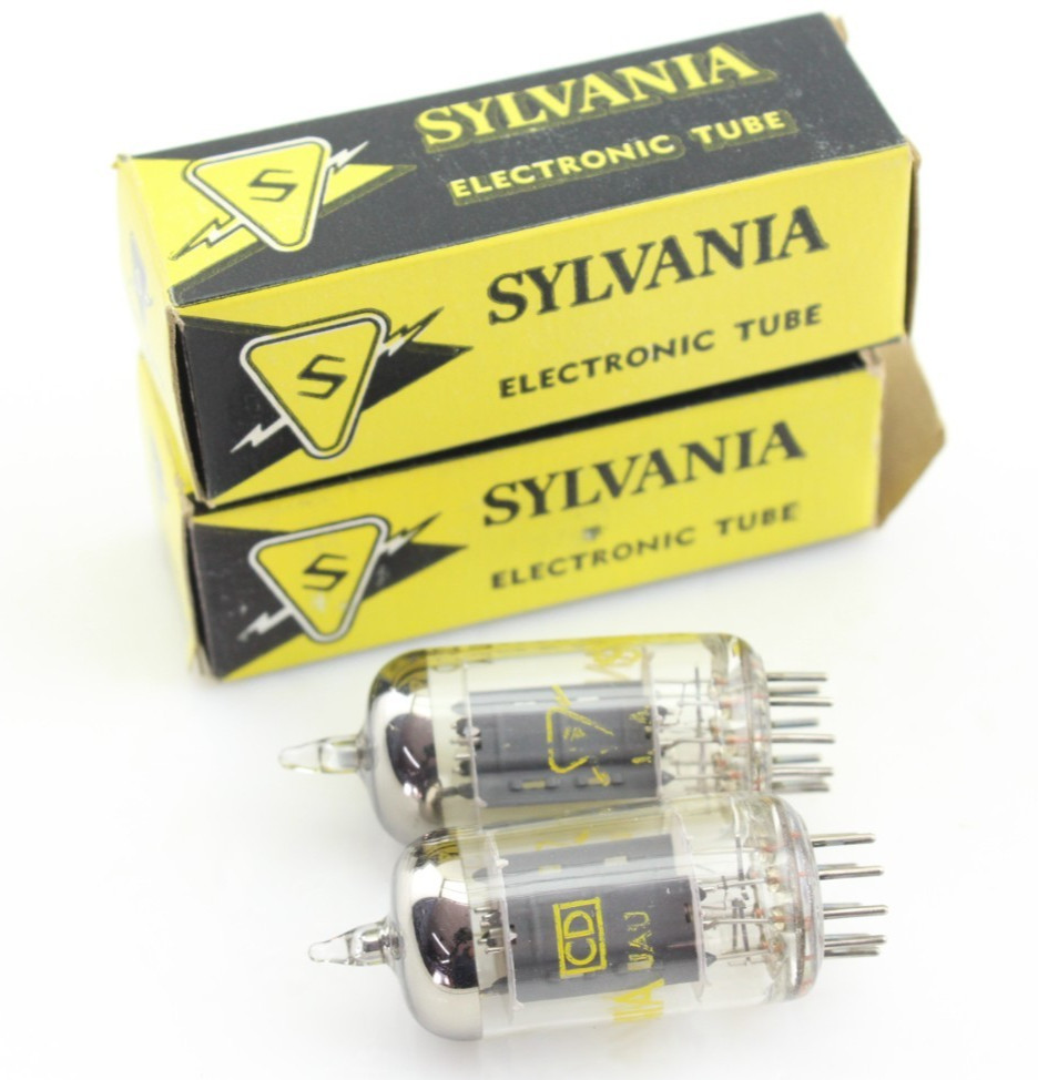 New Qty 2 SYLVANIA 5965 Matched Pair Grey Plates Foil Getter NOS USA Tubes