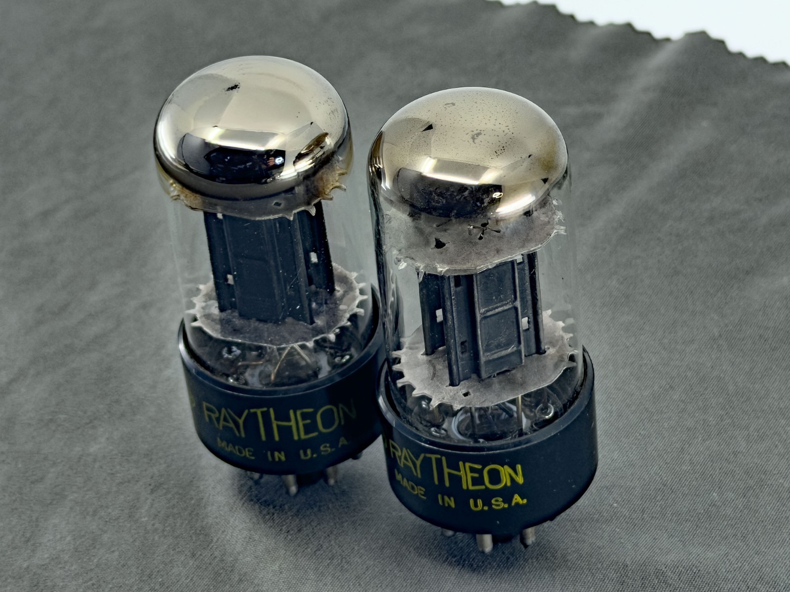 (2) Raytheon 6SN7GTB Tubes Black Plates O Getters Tests NOS Amplitrex