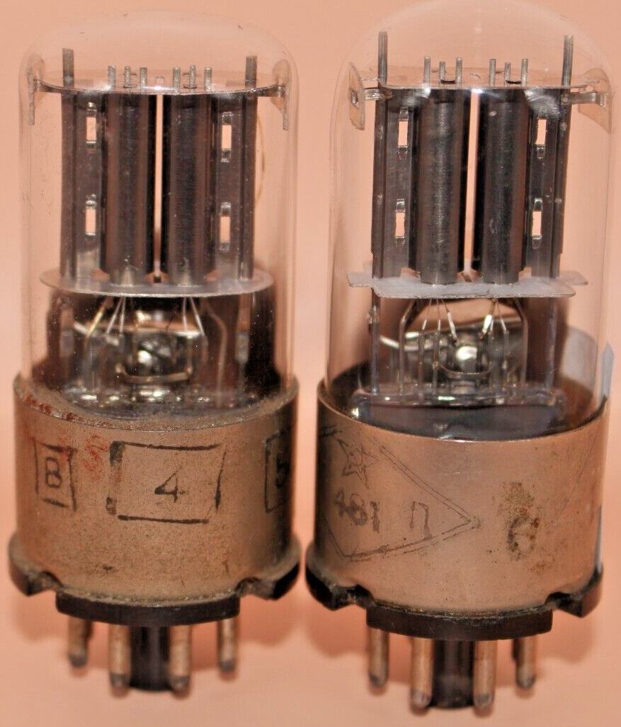2x 6N9S ( 6Н9С ) = 6SL7 = 1579 MELZ Metal Base Matched Pair Tested Rare Triodes