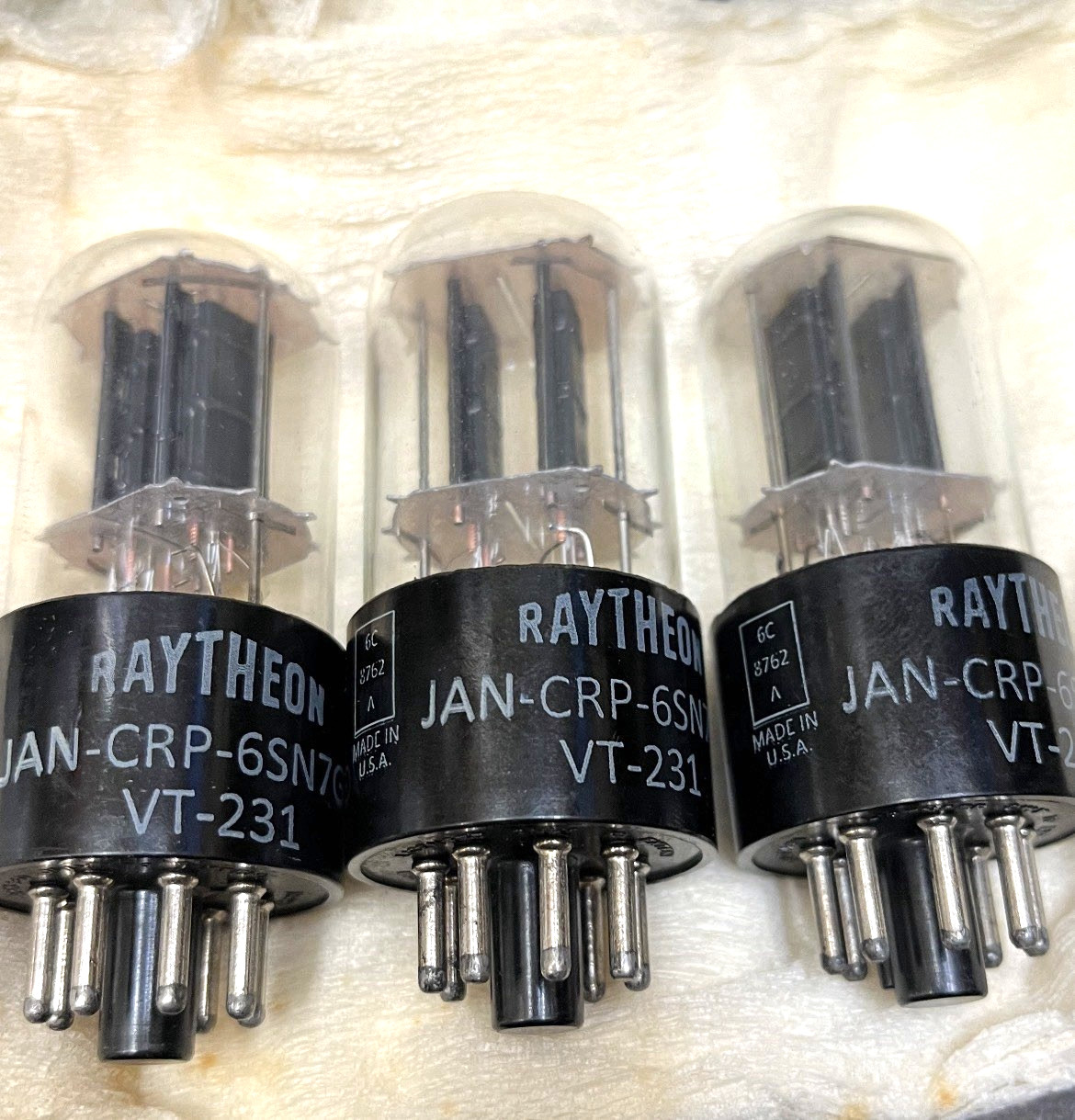 NOS TRIO RAYTHEON VT-231 JAN CRP 6SN7GT SQUARE GETTER TUBES FLAT BLACK PLATE B65