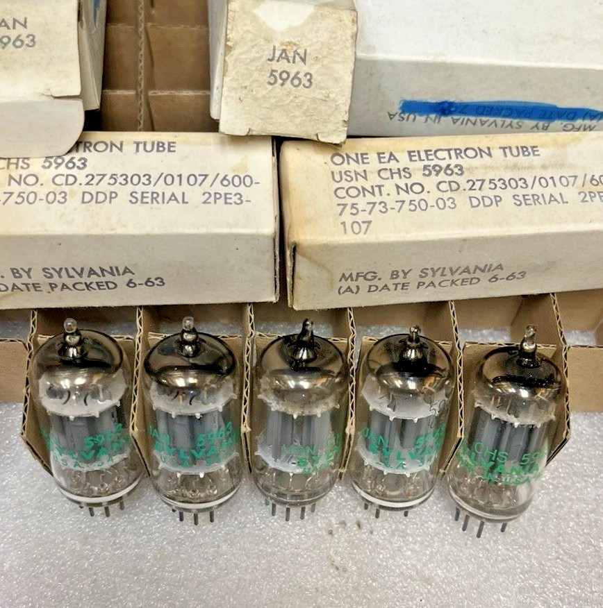 5 NOS PERFECT 12AU7 5963 ECC82 SYLVANIA JAN CHS TUBES USA MADE 1963 VALVES B329