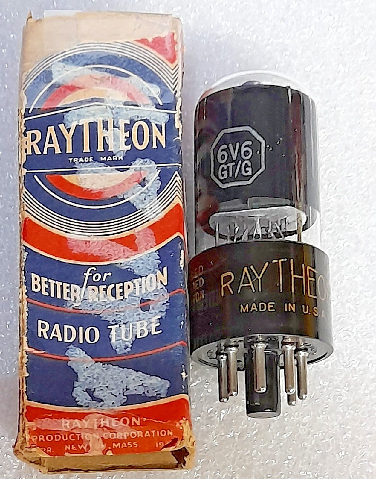 6V6GT/G Raytheon bad box NOS Vacuum Tube, TV-7D Tested – will combine shipping