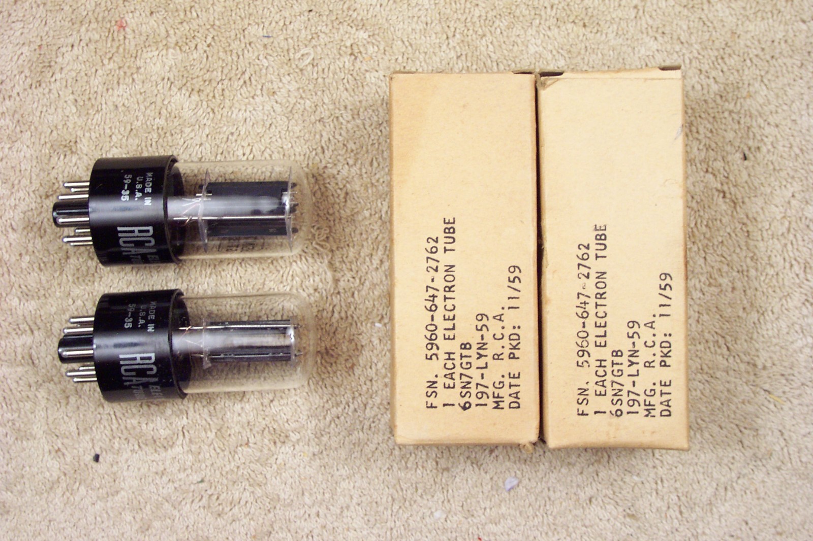 Two, NEW, RCA 6SN7GTB, NARROW GAP, black plates, D-getter, match pair, 6SN7GT