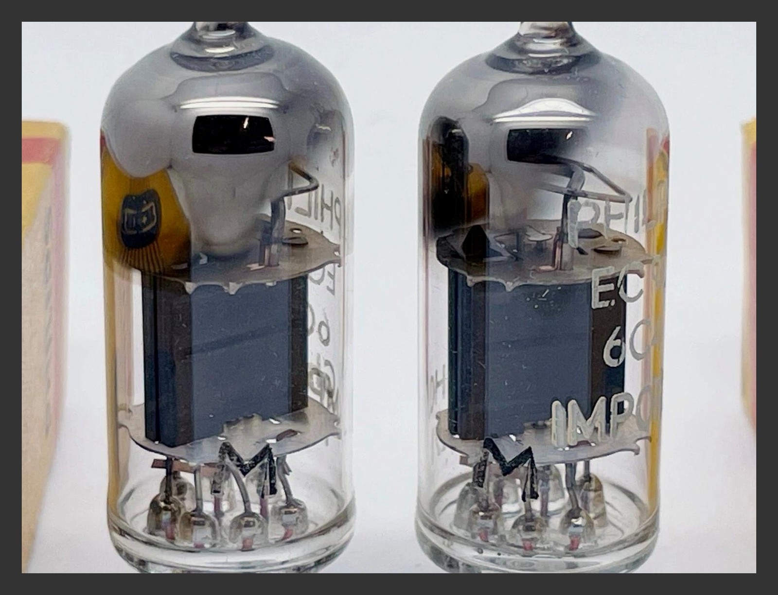 2 NOS Philips Mullard 6C4 EC90 Strong Test Square Getter Box Plates Vacuum Tubes