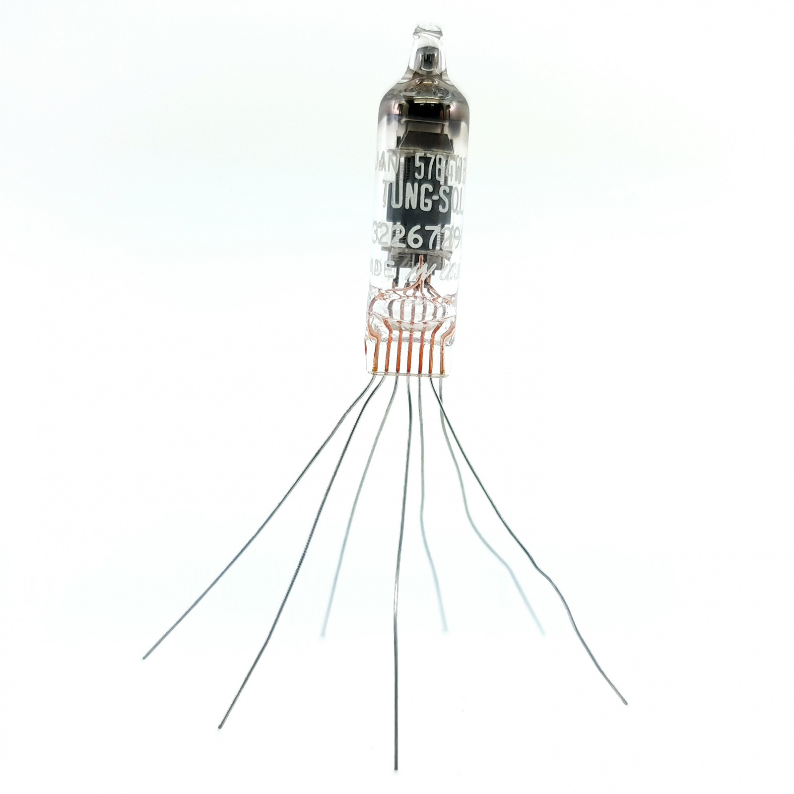 1 X JAN 5784WB TUNG-SOL TUBE. RECTANGULAR GETTER. 2. CE808