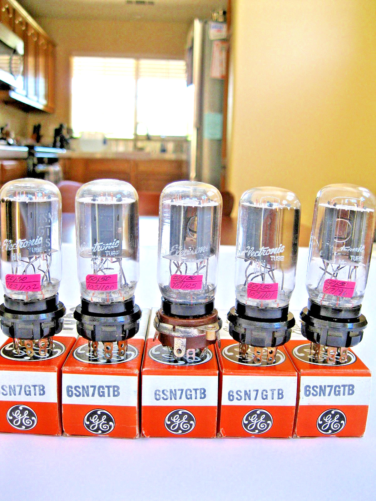 NEW 5 GE 6SN7GTB/6SN7 VACUUM TUBES GLOW TOPS COIN BASE MATCHED DATE TV-7 TESTED.