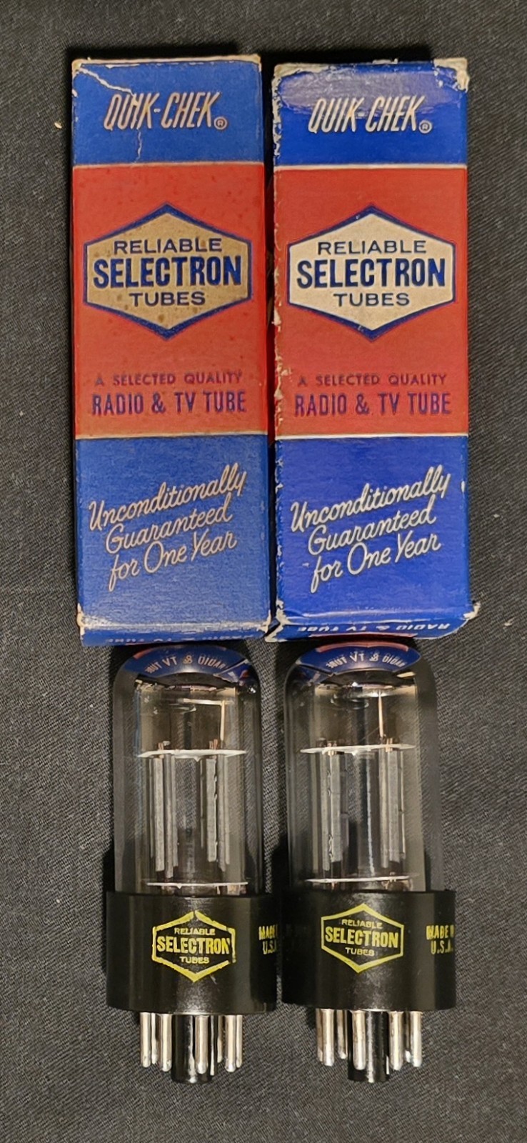 RCA SELECTRON 6SN7 GTB TUBE 1957 TALL BOYS CHROME TOPPED HALO MATCHING SET NIB