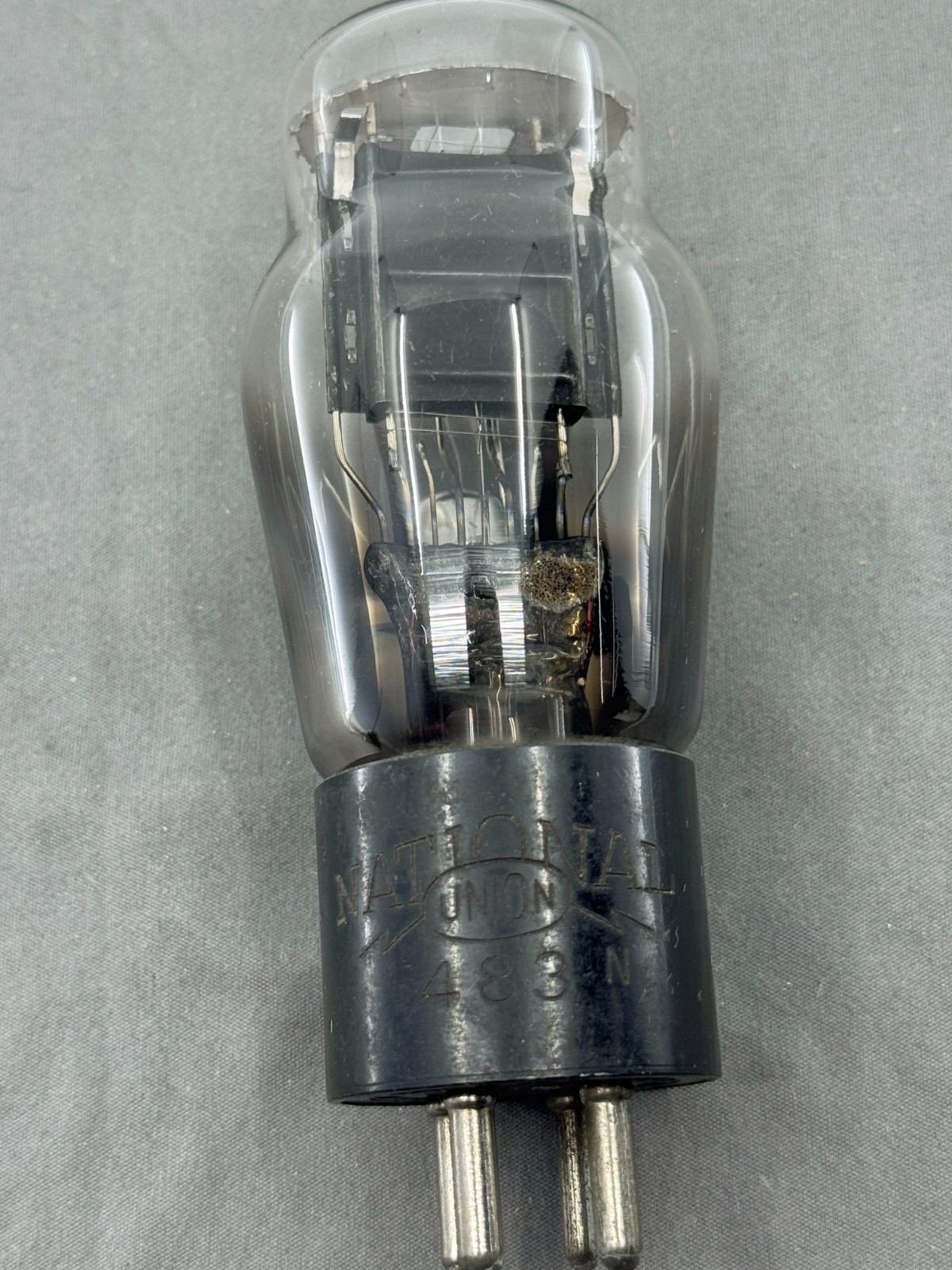 (1) Rare National Union 483 Power Triode Black Plate Engraved Base Tests Strong