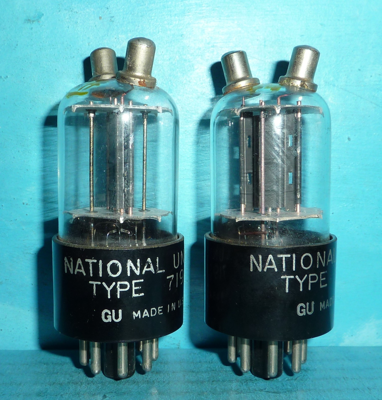 2 National Union 7193 Tubes Sup Rods Copper Posts Blk Plates Matched Pair Tested