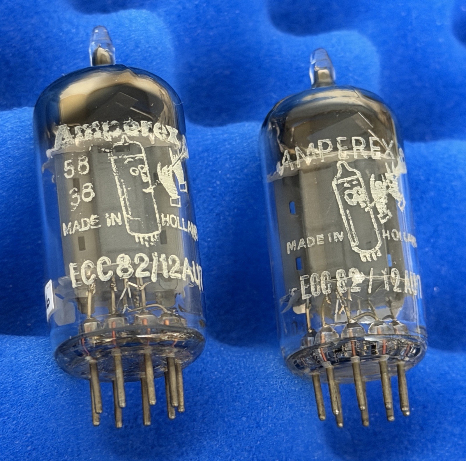 TWO Amperex ECC82 12AU7 Tubes /Amplitrex Tested / Foil D Getters / Long Plates