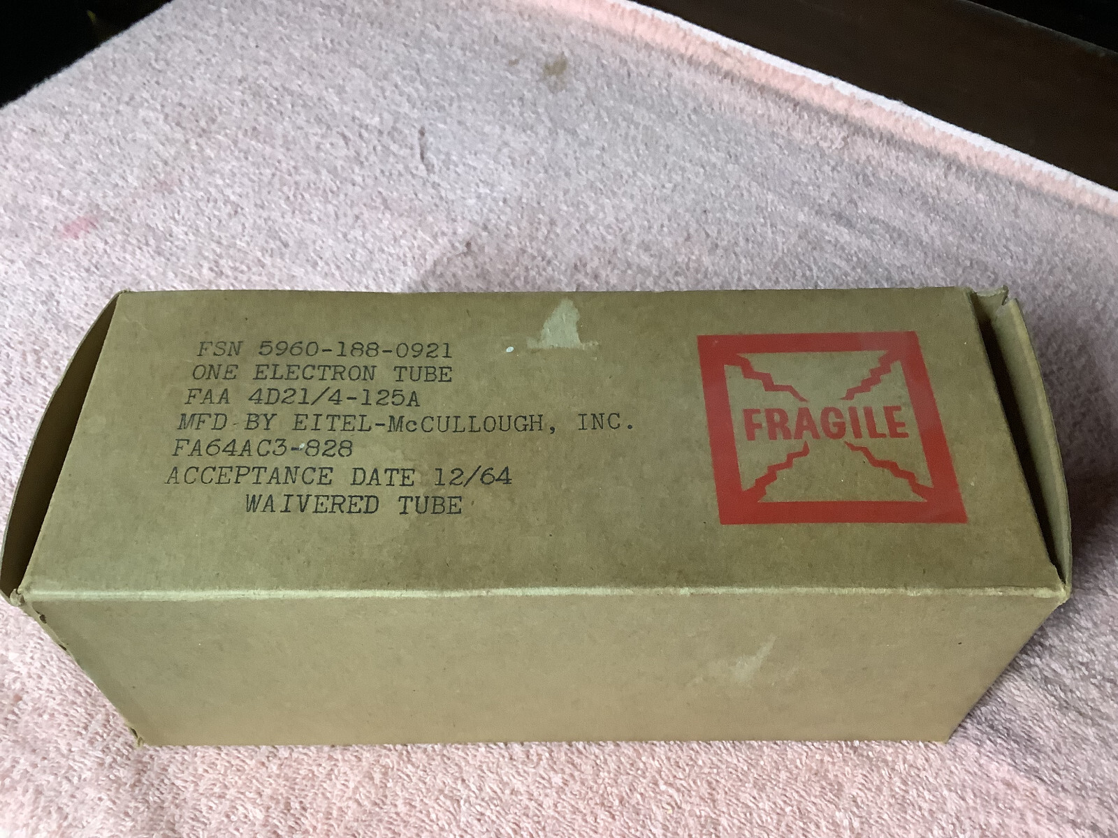 Eimac 4-125A Transmitter Vacuum Tube New Old Stock NOS – In Original box
