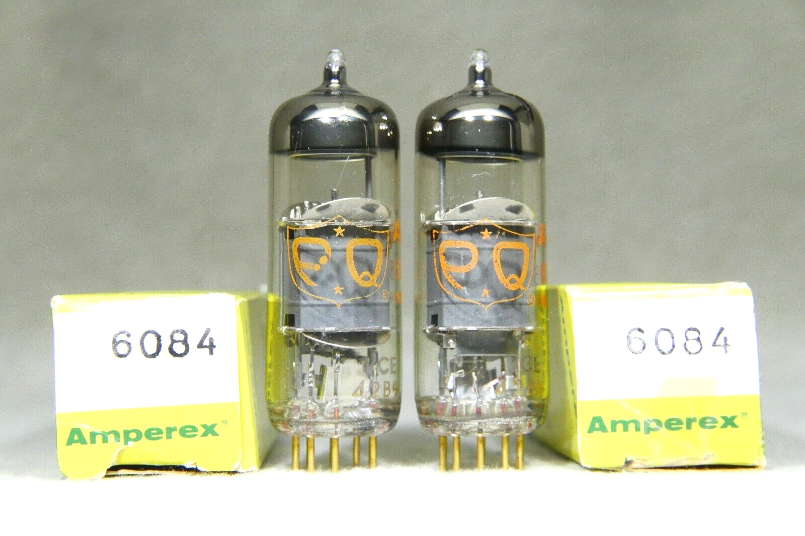 Matched Pair Amperex PQ 6084/E80F O-Getter Gold Pin Holland Same Date Code 1972