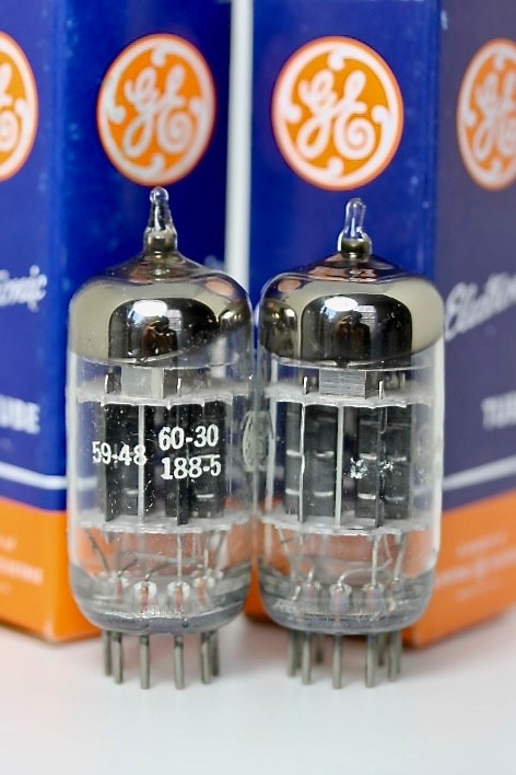 NOS GE 6072 JG-6072 (12AY7) BLACK-PLATE 3-MICA TUBES MATCHED PAIR TROPHY 1959